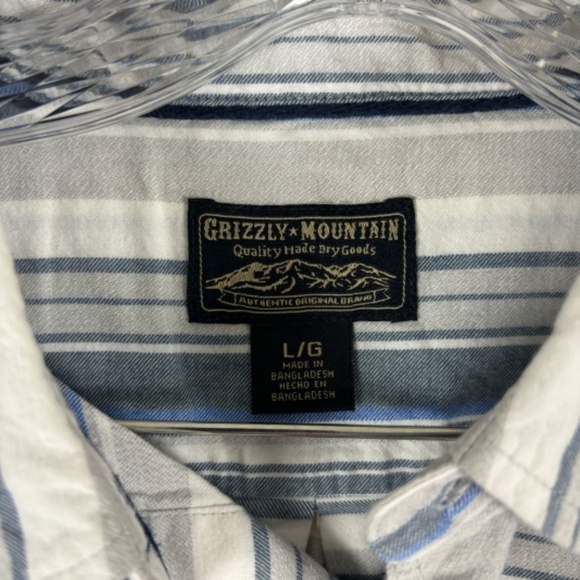 Grizzly Mountain Men's Short Sleeve Woven Shirt L White, Blue and Gray Stripes - Picture 3 of 12